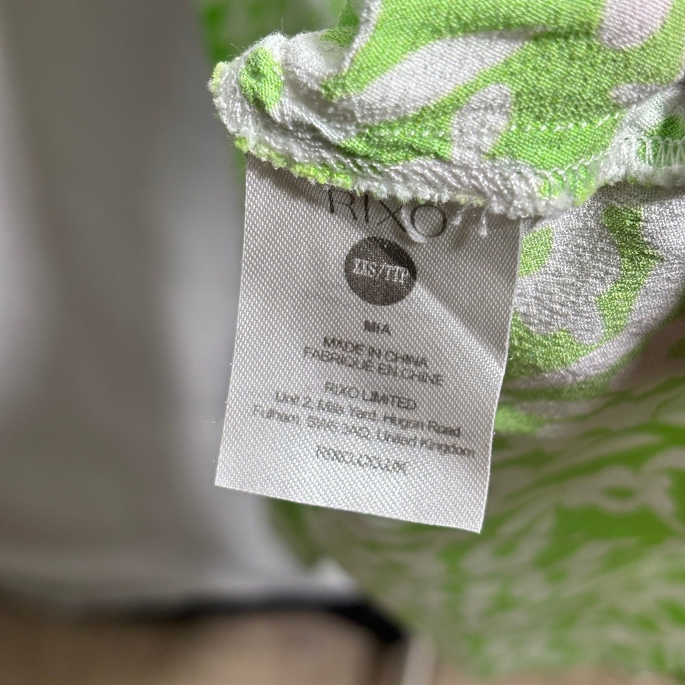 RIXO London Mia Dress Green Retro Micro Floral Swirl Size 2 Shirt Dress - Picture 6 of 11